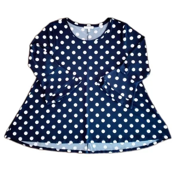 Chaus Women Oversized Blouse 3/4 Bell Sleeves Blue White Dots XXL - Picture 2 of 8